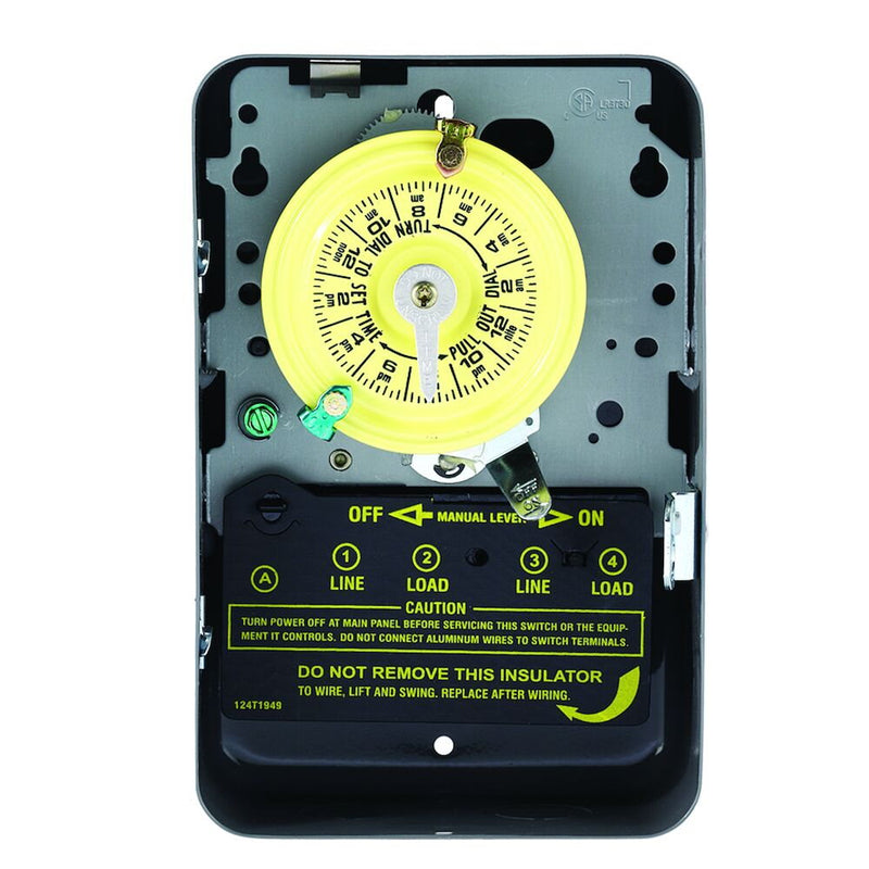 Intermatic - T104 - 24-Hour Mechanical Time Switch, 208-277 VAC, 60Hz, DPST, Indoor Metal Enclosure, 1 Hour Interval