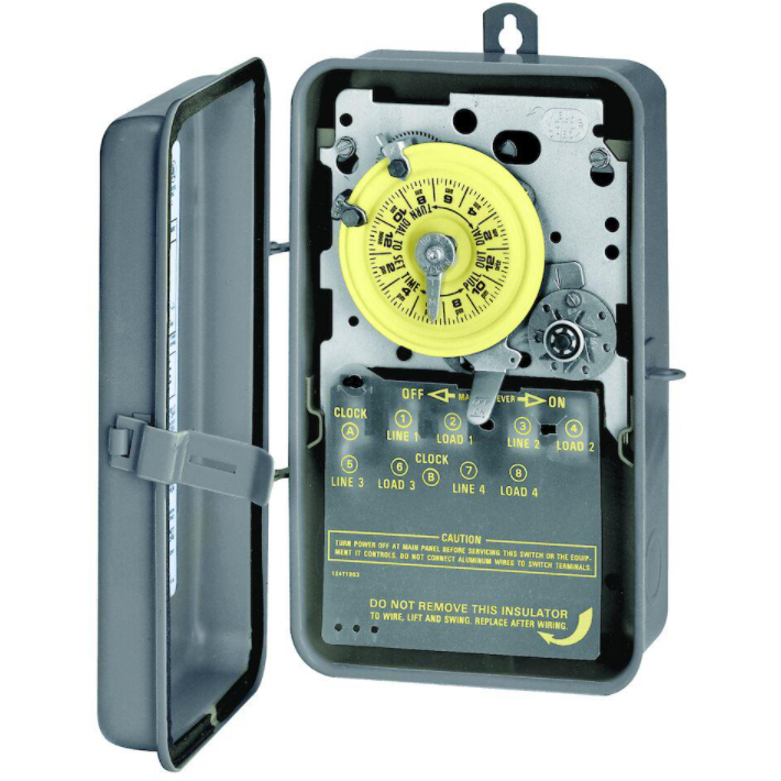 Intermatic T1471BR Interruptor horario mecánico de 24 horas con salto de día, 120 VCA, caja metálica para exteriores
