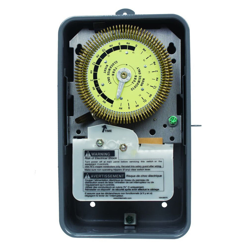 Intermatic T1905HDR Interruptor de tiempo mecánico con esfera metálica resistente de 24 horas, 125 VAC, SPDT, intervalo de 15 minutos