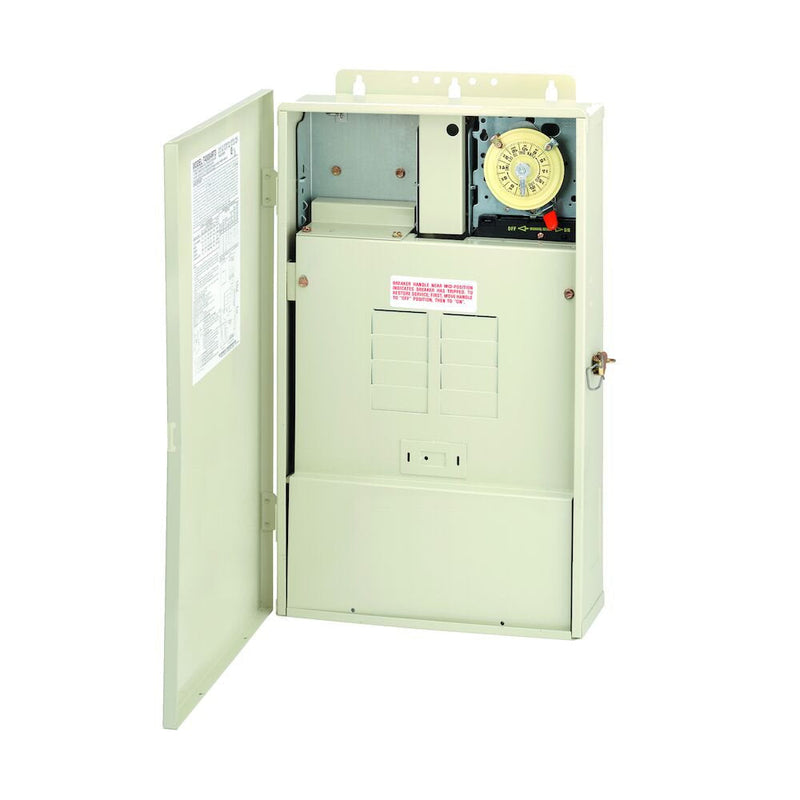 Intermatic T40004RT3 Centro de carga de 100 A con transformador de 300 W y mecanismo T104M, espacios de 8 disyuntores