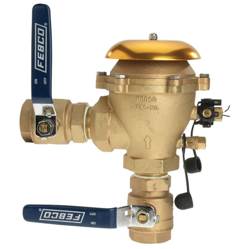 Febco 1 1/4 IN Bronze Pressure Vacuum Breaker Backflow Preventer, Quarter Turn Shutoffs, Freeze Sensor T765FBV Freeze Sensor