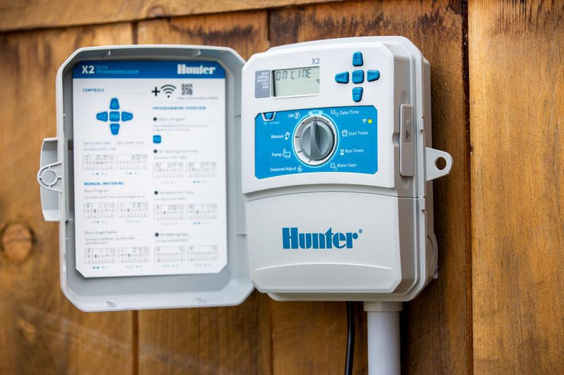 Hunter Industries X2-1400 14-station controller, 120V internal transformer and plug with plastic cabinet