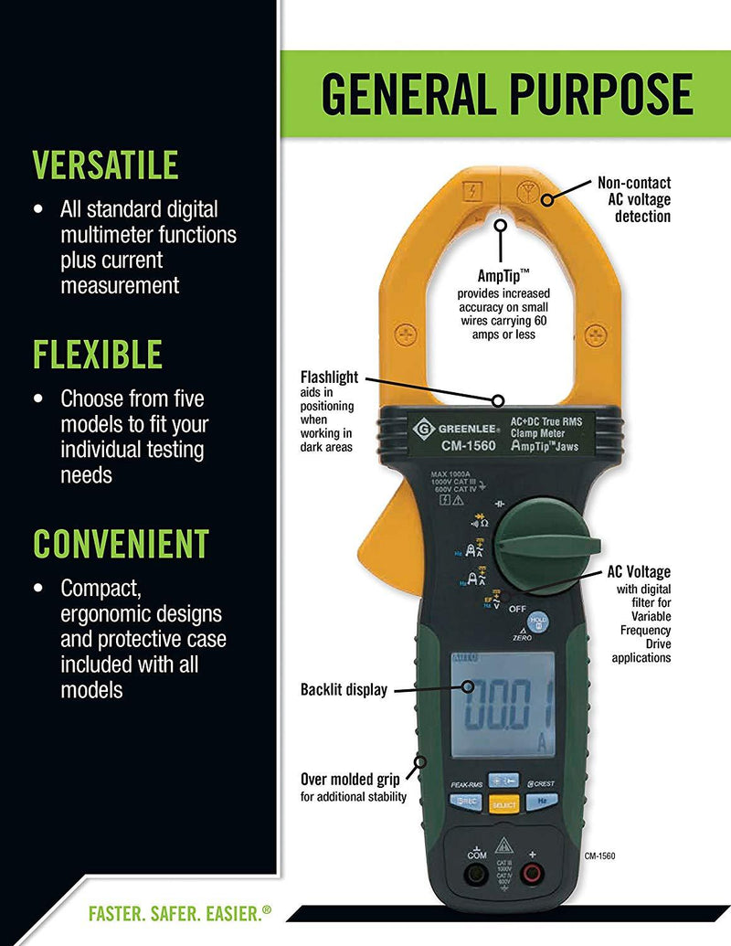 Greenlee CM-660 General Purpose Clamp Meter, AC, 600-Amp