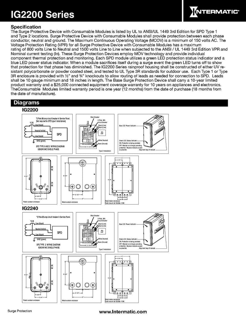 LAST CHANCE SCRATCH AND DENT Intermatic Smart Guard IG2240-IMSK Whole Home Surge Protector