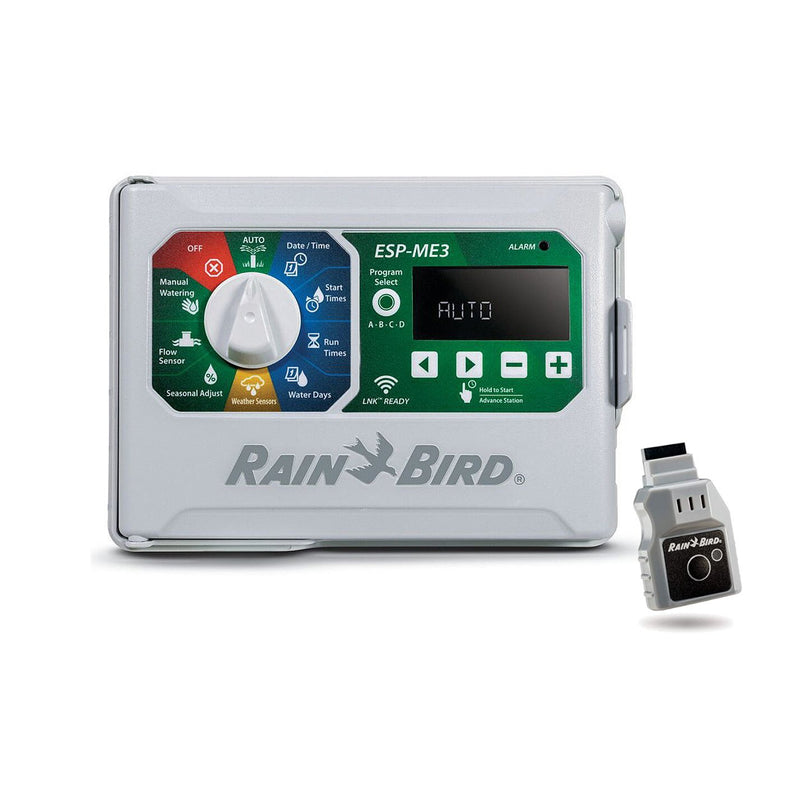 Rain Bird ESP4ME3 Controlador de aspersor listo para Wi-Fi para interiores/exteriores de 4 estaciones con capacidad para 22 zonas (incluido (1) módulo LNKWIFI) 