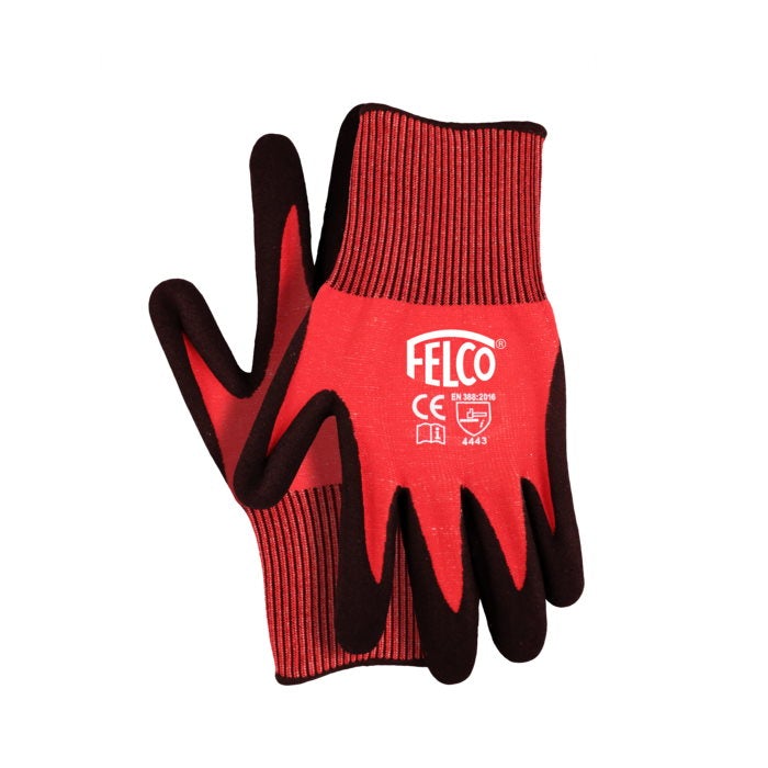 Felco F701M Guantes de trabajo de JPPE calibre 13 tejidos con revestimiento de nitrilo, rojo y negro, talla mediana
