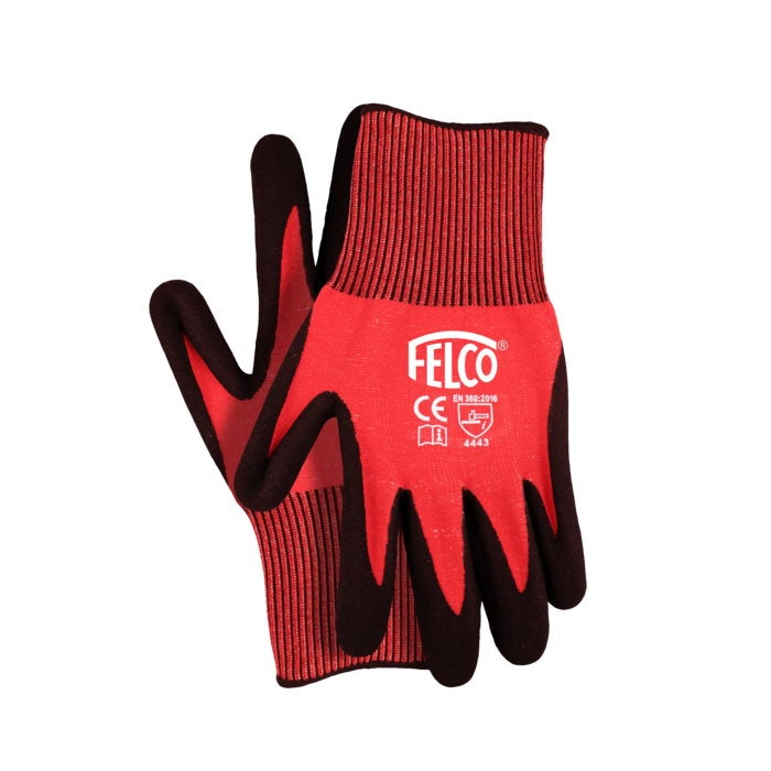 Felco F701M Workwear gloves of 13 gauge JPPE knitted with nitrile coating, red and black, size Medium