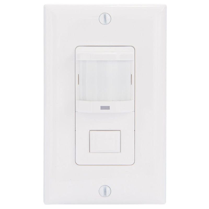 Intermatic IOS-DPBIMF-WH Sensor de ocupación PIR con pulsador residencial de pared, no requiere neutro, blanco