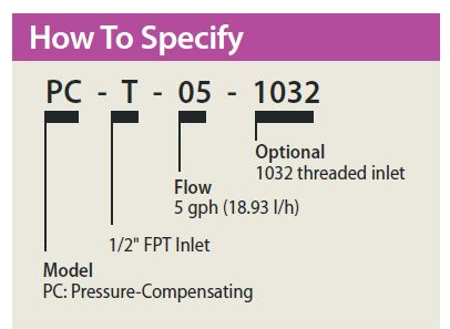 Rain Bird - PC071032 Módulo compensador de presión - Entrada de rosca 10/32, 7.0 GPH, violeta