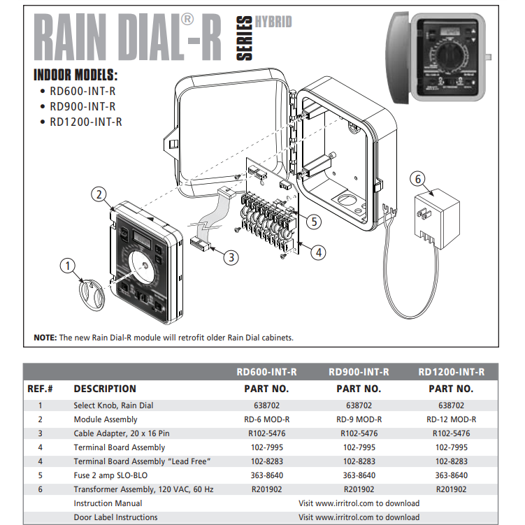 Irritrol Rain Dial RD600-INT-R 6 Station Indoor Irrigation Controller