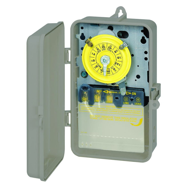 Intermatic T101P Interruptor horario mecánico de 24 horas, caja de plástico para interiores y exteriores de 120 VCA