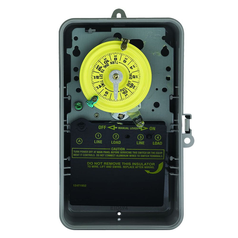 Intermatic T103P Interruptor horario mecánico de 24 horas, 120 VCA, DPST, caja de plástico para interiores y exteriores