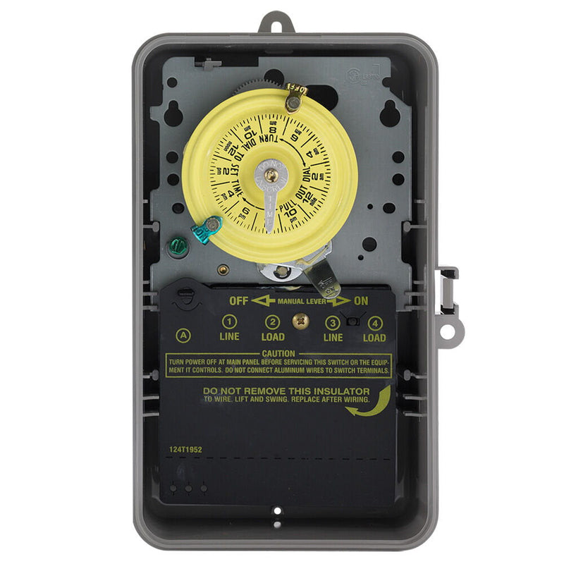 Intermatic T104PCD82 Interruptor horario mecánico de 24 horas, 208-277 VAC, DPST, interior/exterior