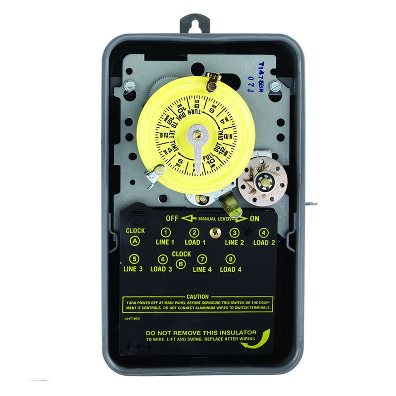 Intermatic T1475BR Interruptor horario mecánico de 24 horas con salto de día, 480 VCA, caja metálica para exteriores