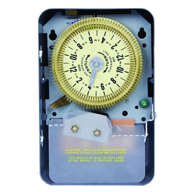 Intermatic T1905 Interruptor horario mecánico de 24 horas, 125 VCA, 60 Hz, SPDT, caja metálica para interiores, intervalo de 15 minutos
