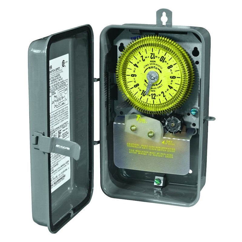 Intermatic T1976R Interruptor horario mecánico de 24 horas con salto de día, 208-277 VCA, intervalo de 15 minutos
