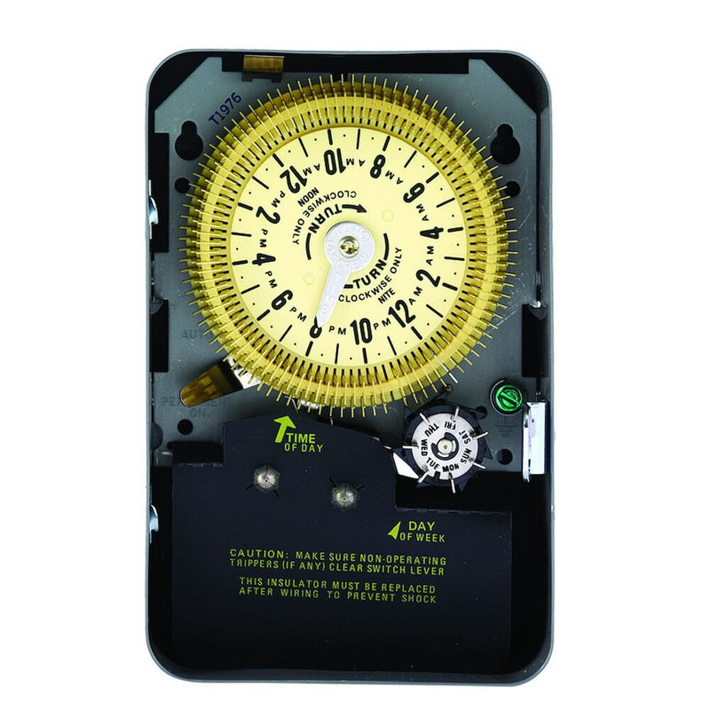 Intermatic T1976 Interruptor horario mecánico de 24 horas con salto de día, 208-277 VCA, intervalo de 15 minutos