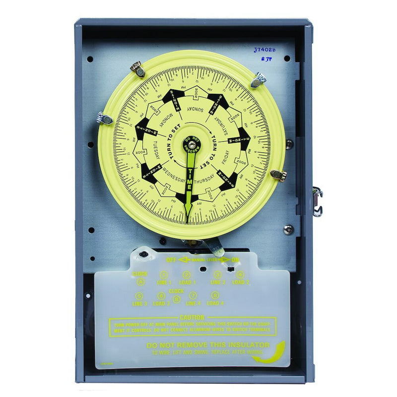 Intermatic T7402B 7-Day Mechanical Time Switch, 208-277 VAC, 4-SPST, 3.5 Hour Interval