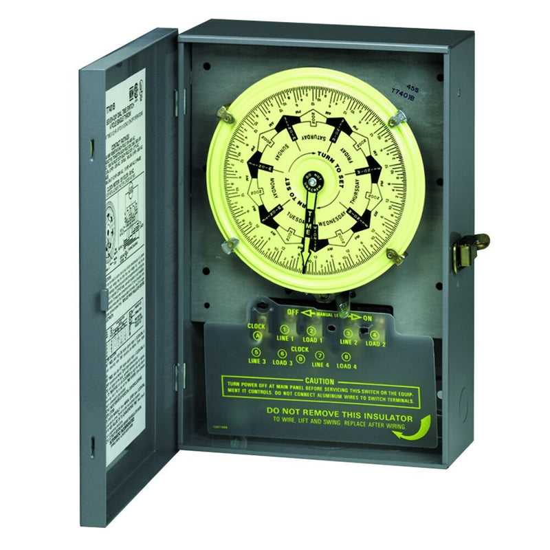 Intermatic T7801BC 7-Day Mechanical Time Switch, 120 VAC, 2 NO/2 NC, 3.5 Hour Interval