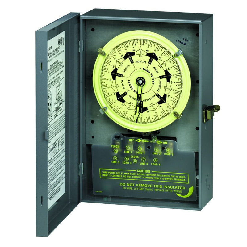 Intermatic - T7802B - 7-Day Mechanical Time Switch, 208-277 VAC, 2 NO/2 NC, 3.5 Hour Interval