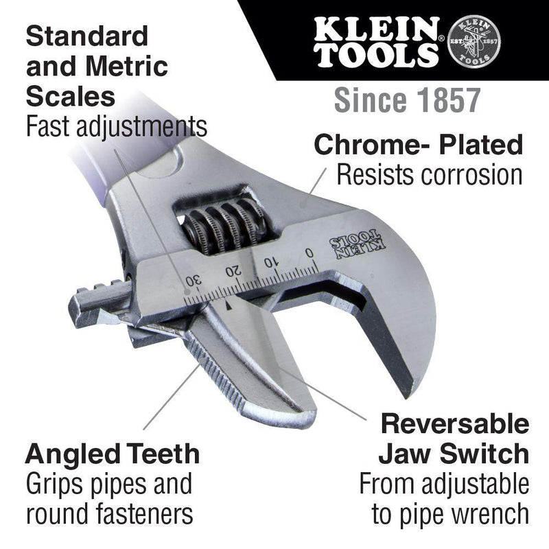 Klein Tools D86930 Reversible Jaw/Adjustable Pipe Wrench, 10-Inch