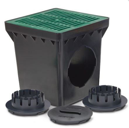 Rain Bird - DB9KITG 9" Drainage Basin Kit with 2 Outlets, 9" Flat Green Grate and Adapters